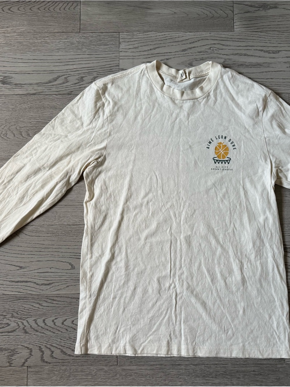 Aime Leon Dore Cream Long-Sleeve Tee with Yellow Logo